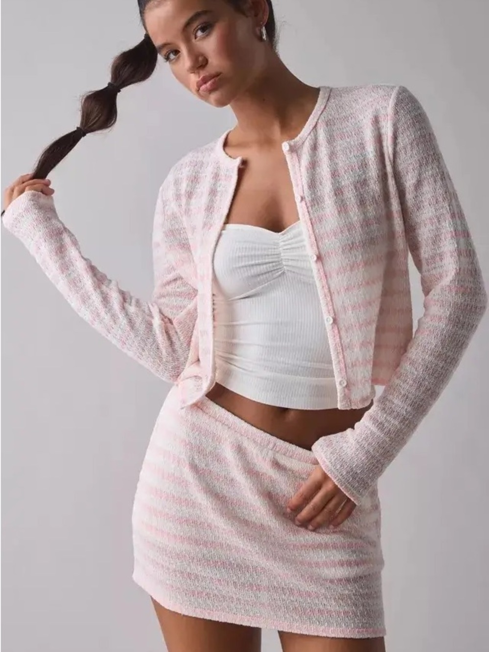NWOT 2 Piece Set Long Sleeve Cardigan Top & Skort Size Small Pink Striped